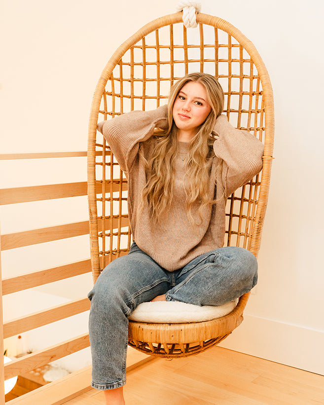 Ribbed Mock Neck Pullover - Latte