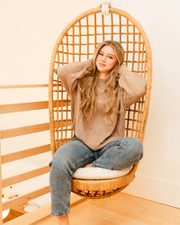Ribbed Mock Neck Pullover - Latte
