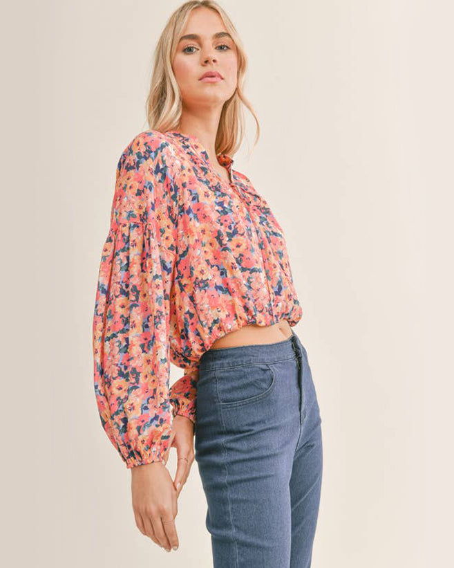 Floral Tie Front Top