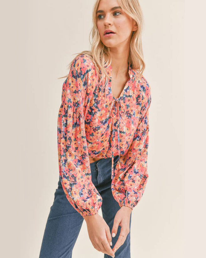 Floral Tie Front Top