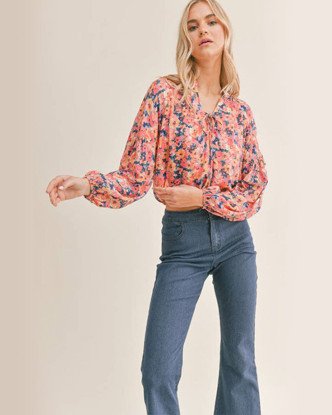 Floral Tie Front Top