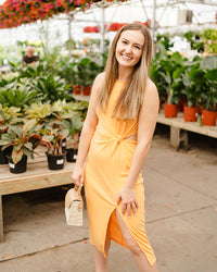 Knit Twist Front Midi Dress