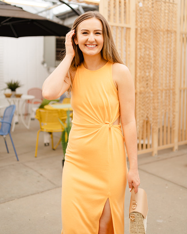 Knit Twist Front Midi Dress