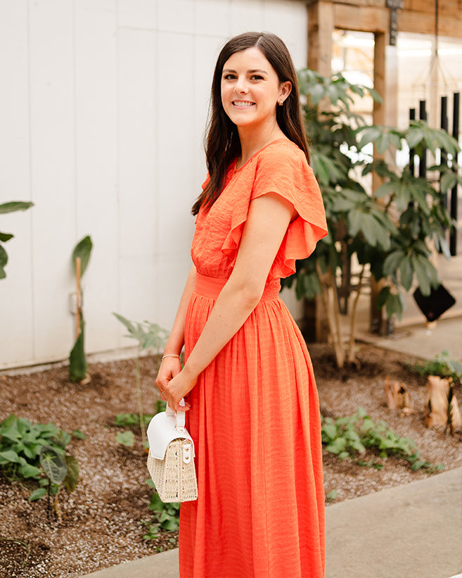 Citrus Ruffle Sleeve Midi Dress