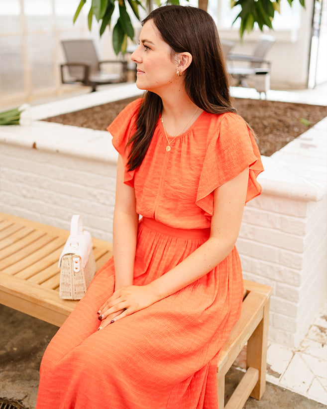 Citrus Ruffle Sleeve Midi Dress