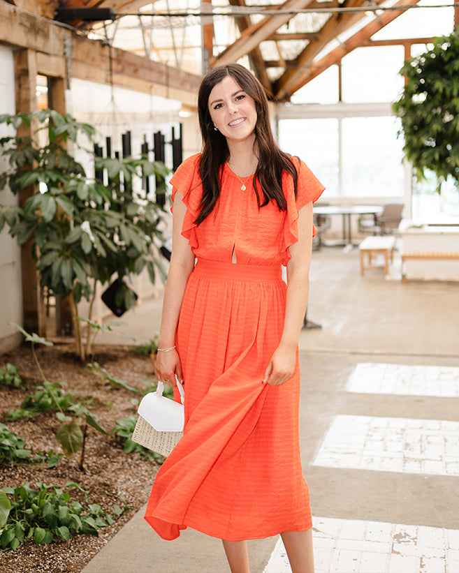 Citrus Ruffle Sleeve Midi Dress