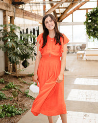 Citrus Ruffle Sleeve Midi Dress