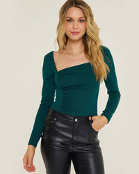 Asymmetrical Longsleeve Bodysuit - Emerald Green
