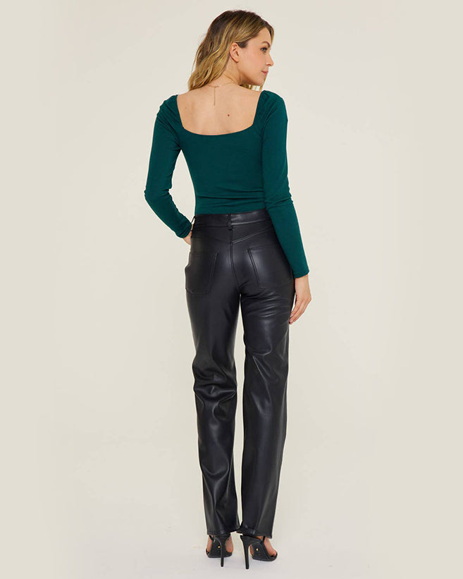 Asymmetrical Longsleeve Bodysuit - Emerald Green