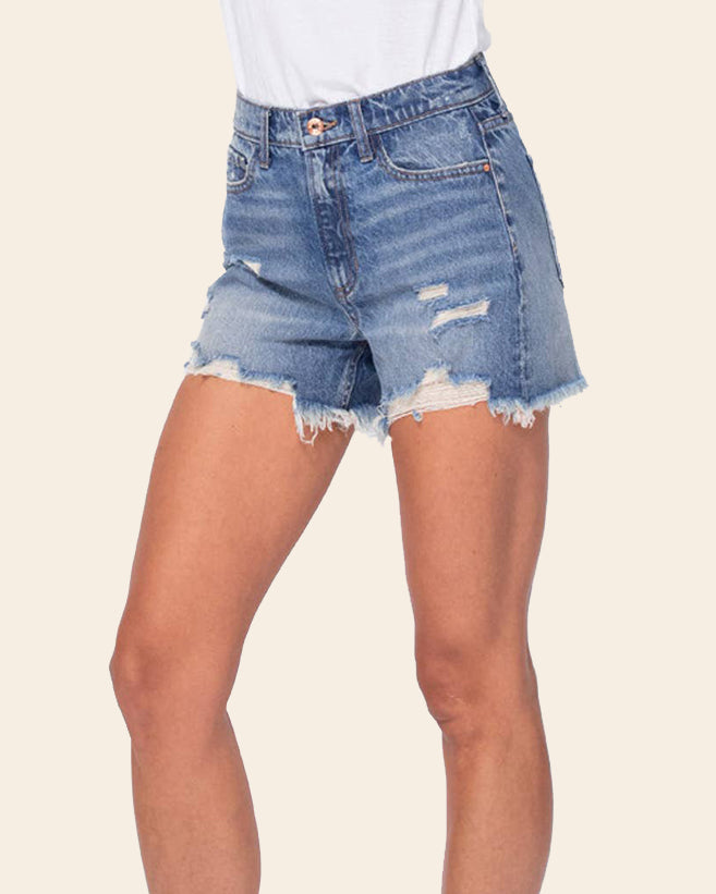 High Waist Distressed 90's Denim Shorts