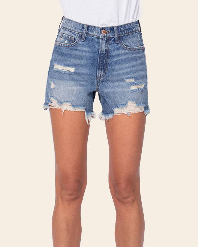 High Waist Distressed 90's Denim Shorts