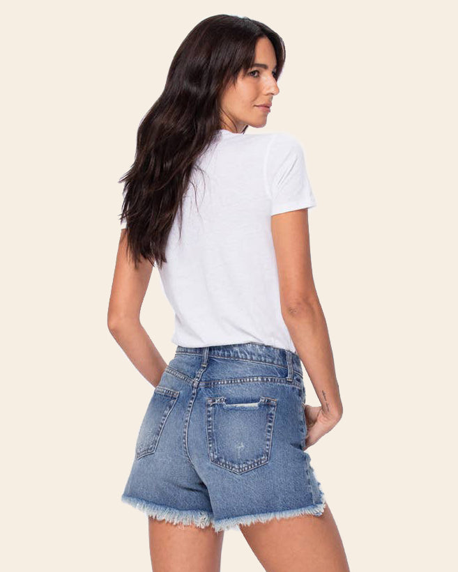 High Waist Distressed 90's Denim Shorts