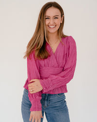 Pleated V-Neck Blouse