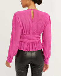 Pleated V-Neck Blouse