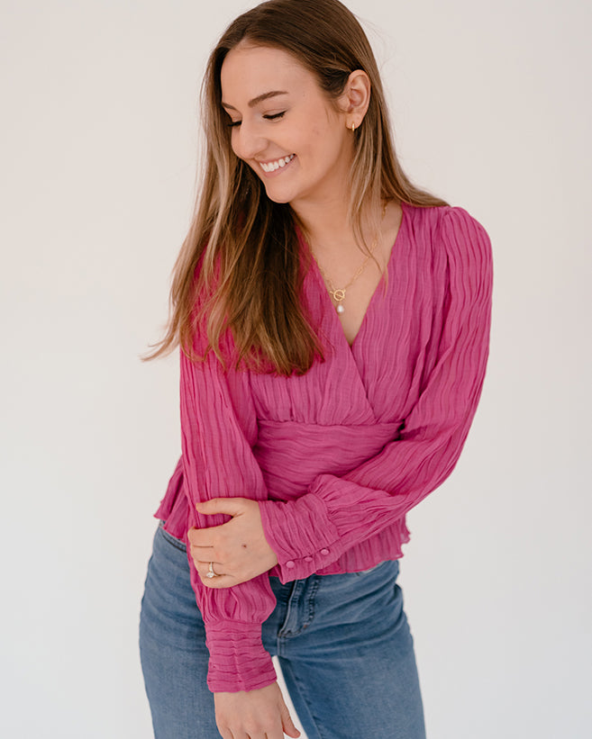 Pleated V-Neck Blouse