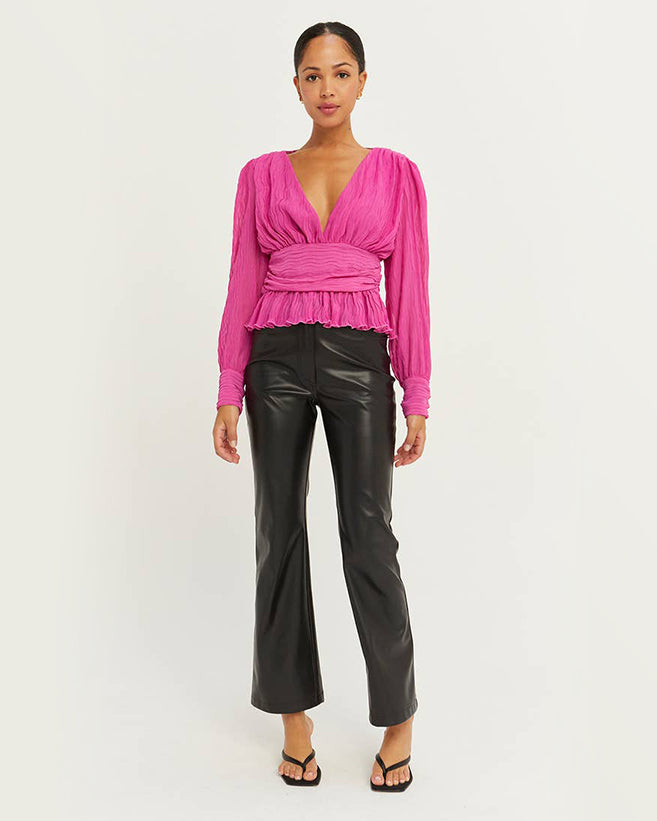 Pleated V-Neck Blouse