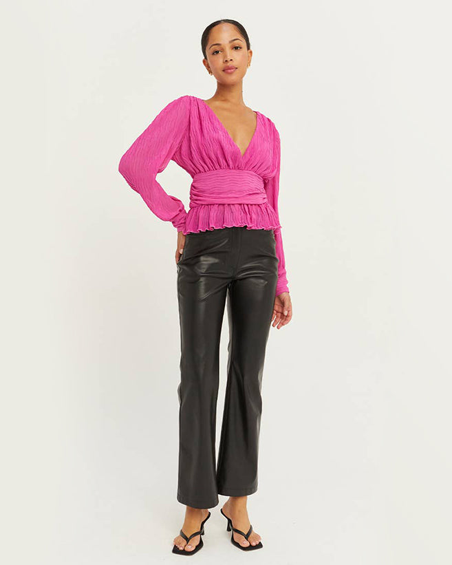 Pleated V-Neck Blouse