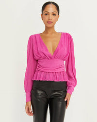 Pleated V-Neck Blouse