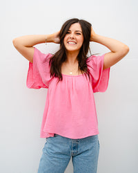 Square Neck Tie Back Top - Pink