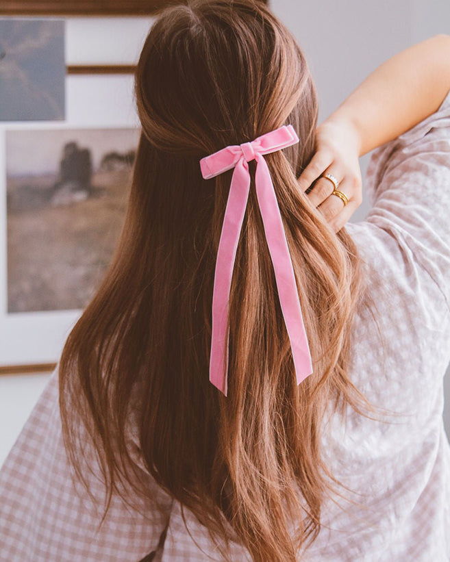 Pink Velvet Bow Hair Clip