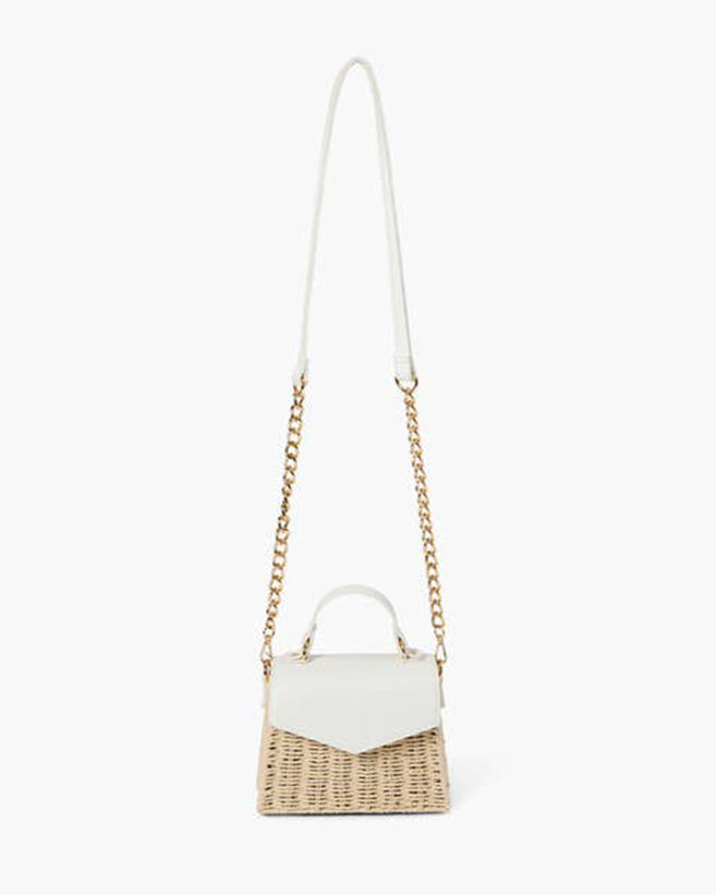 Woven Straw Crossbody Bag - White