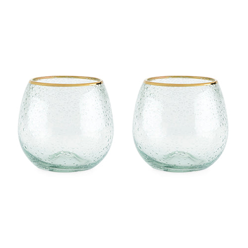 Gold Rim Bubble Wine Glass Set – Sas and Rose