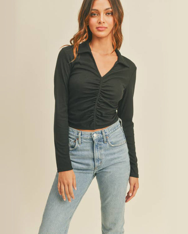 Rib Knit Ruched Shirt