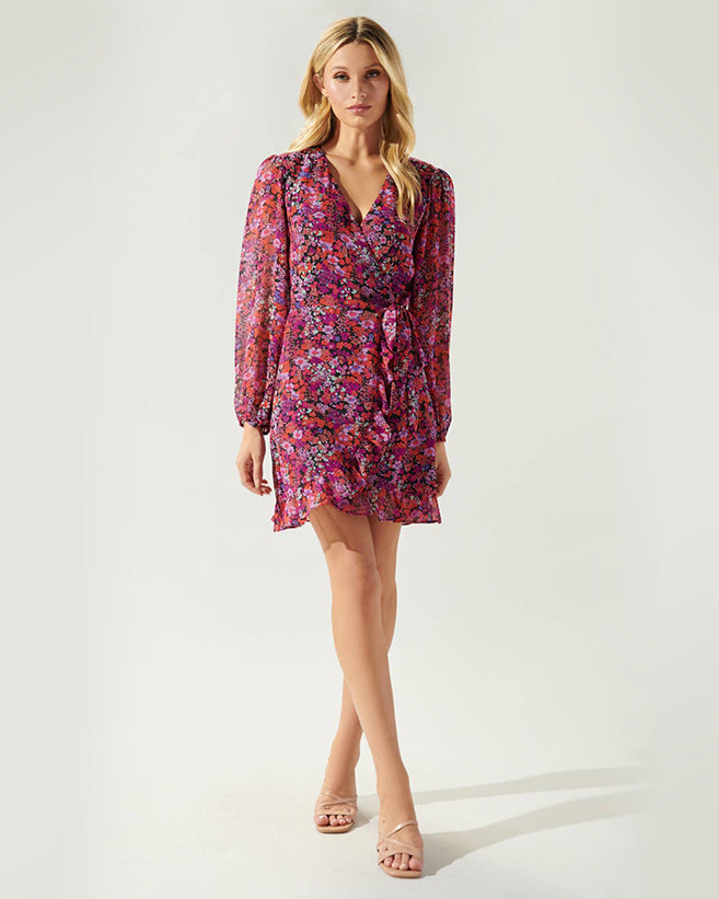 Pink Floral Mini Wrap Dress