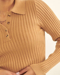 Camel Ribbed Polo Sweater