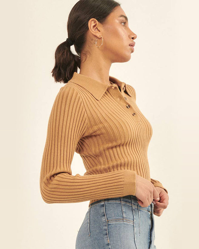 Camel on sale ribbed sweater